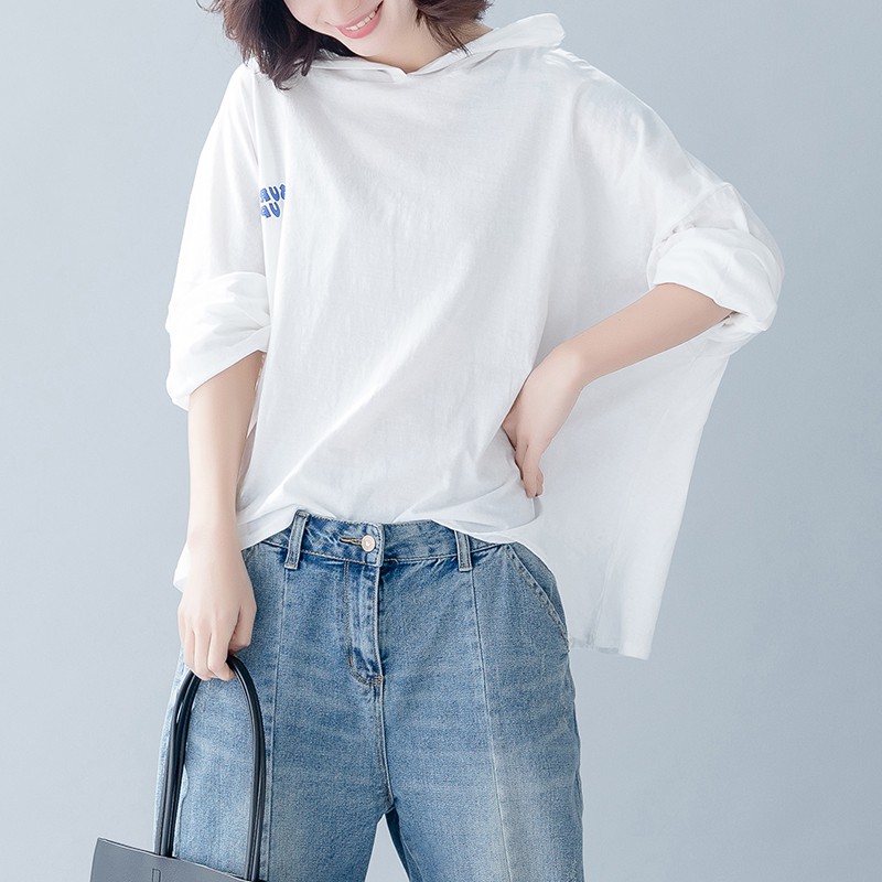 胖人服饰新款宽松显瘦长袖帽衫韩版童话棉连帽T恤衣女大码百搭