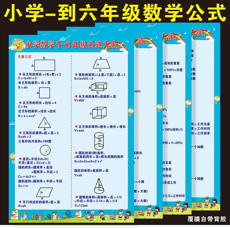 小学数学公式大全墙贴常用单位换算表公式一到六年级基础知识大全