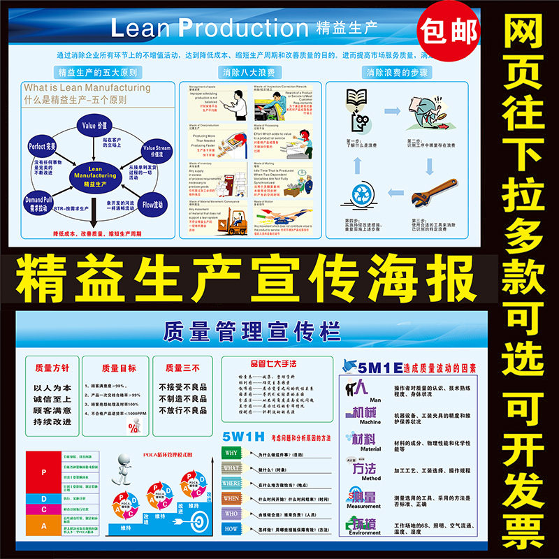 精益生产宣传挂图 质量管理标语海报 工厂车间品质 看板pp背胶