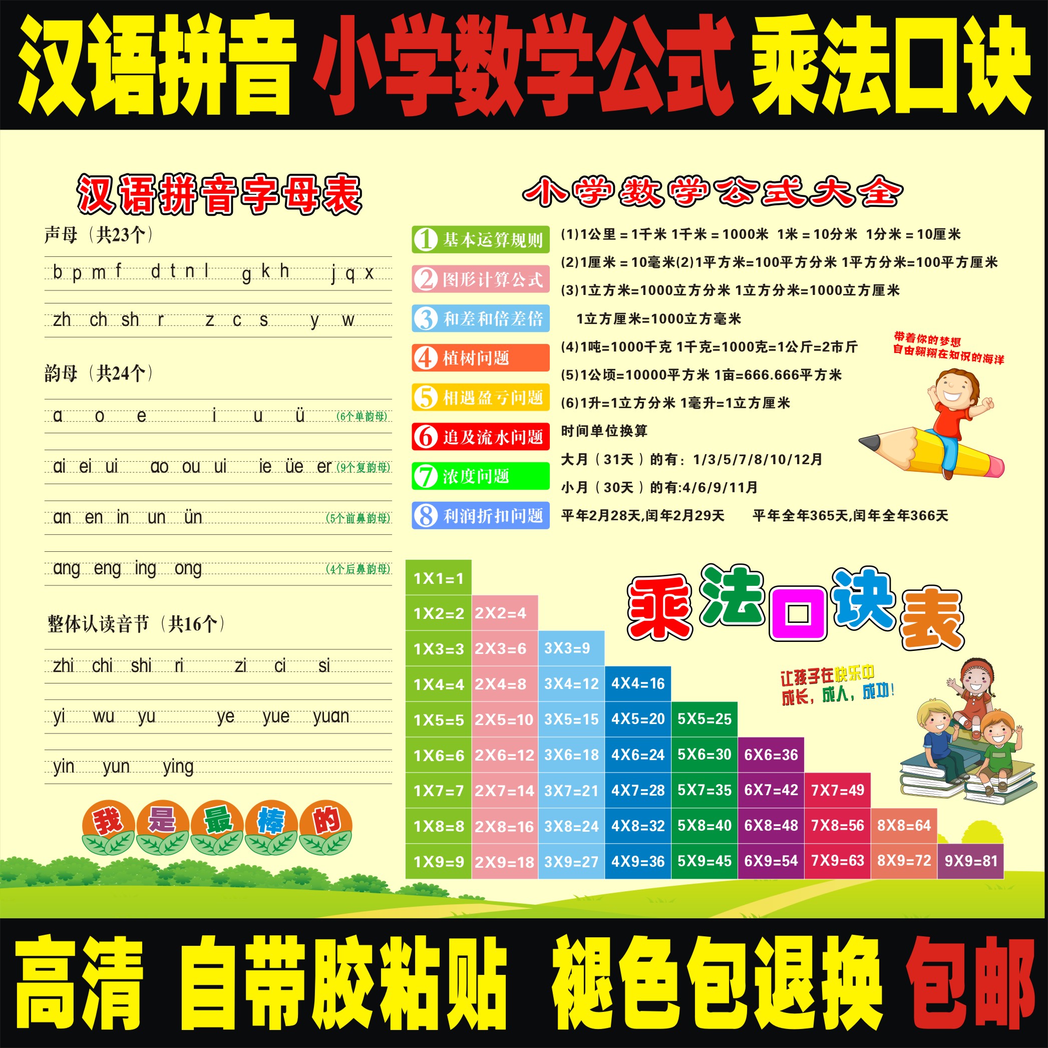 小学生二年级数学全套99乘法口诀表九九公式汉语拼音字母挂图墙贴|msdalam kategori Aksesori rumah, pelekat, Pelekat dinding - dari Buy2taobao.com untuk memberikan perkhidmatan ejen Taobao profesional membeli