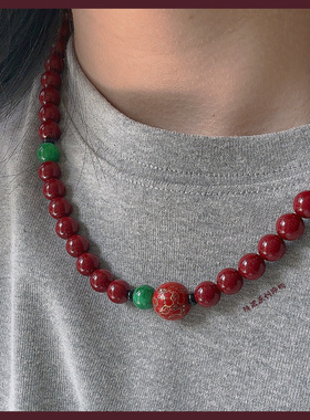 【年岁有息】原创帝王紫朱砂大漆珠干青项链女本命年高级好运中式