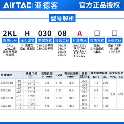 亚德客流体控制电磁阀常开水阀2KL030050081015DC24VAC220V