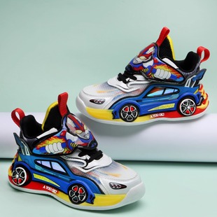 走英国Gopers潮牌男童鞋闪灯网面透气奥特曼宝宝鞋儿童灯鞋汽车款