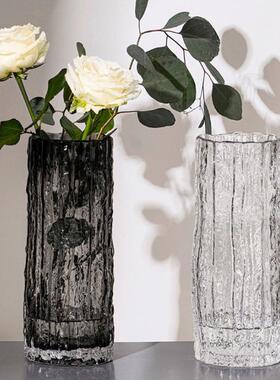 欧式轻奢冰川极冻玻璃透明花瓶客厅装饰干花瓶水培桌面鲜花摆件