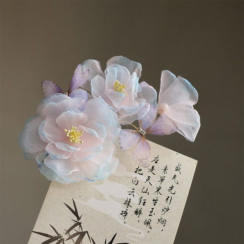 春天烫花绢花发夹古风汉服牡丹花边夹子花朵头饰氛围马面裙配发饰