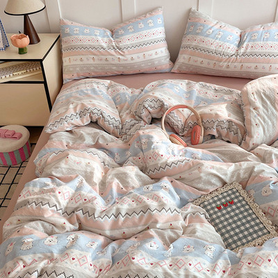 2025新款ins有氧超柔云感韩版家用纱小清新双层床上用品四件套