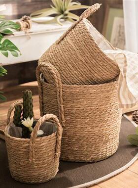 Nordic giant grass woven flowerpot seaweed storage basket