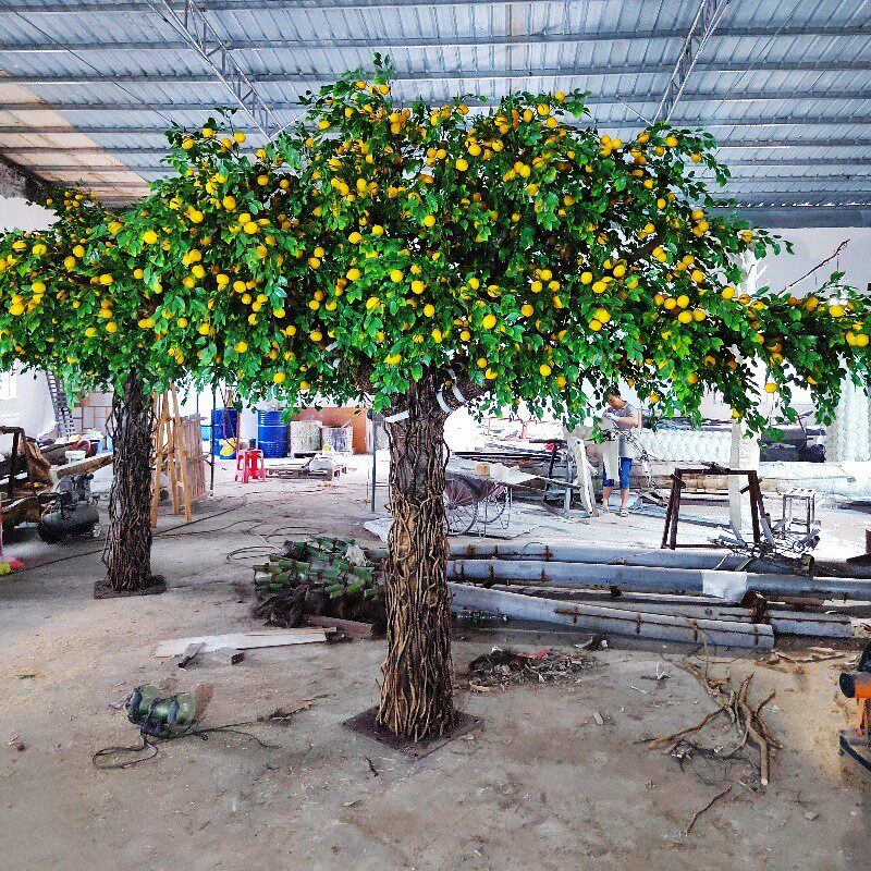 仿真植物阻燃落地盆栽室内大型仿生柠檬树防火橘子树装饰花假树