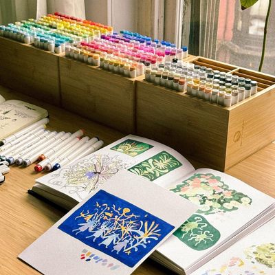 马克笔收纳架天然竹子木纹文具桌面收纳盒笔筒记号笔铅笔丙