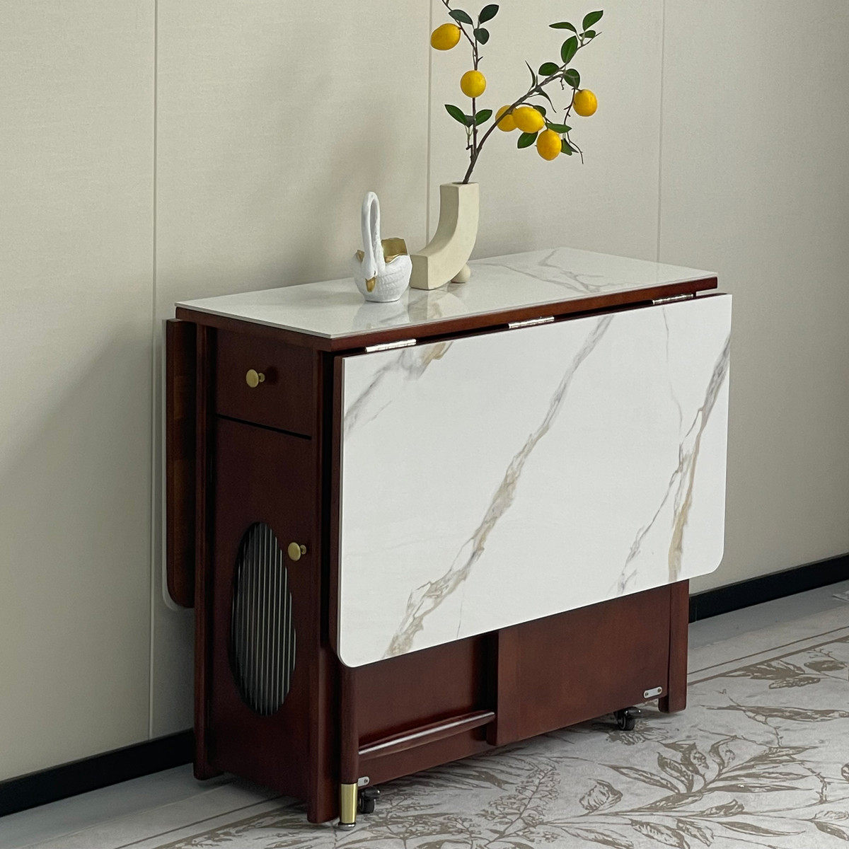 岩板折叠餐桌全实木底座家用小户型可伸缩长方形饭桌防刮耐磨,住宅家具,岩板餐桌,淘宝优惠券,粉丝福利购,淘宝优惠卷