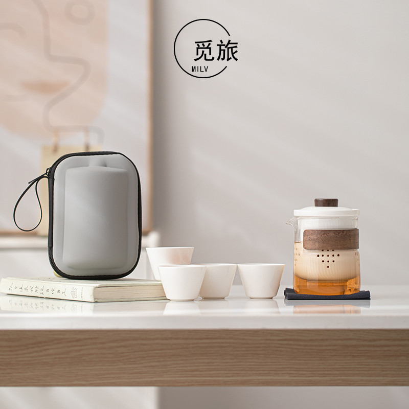 玻璃旅行茶具便携式陶瓷快客杯个人专用随身包套装户外功夫泡茶壶