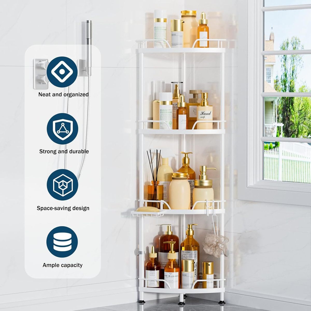 四层浴室架子 卫生间落地式不锈钢洗手间收纳架 转角置物架