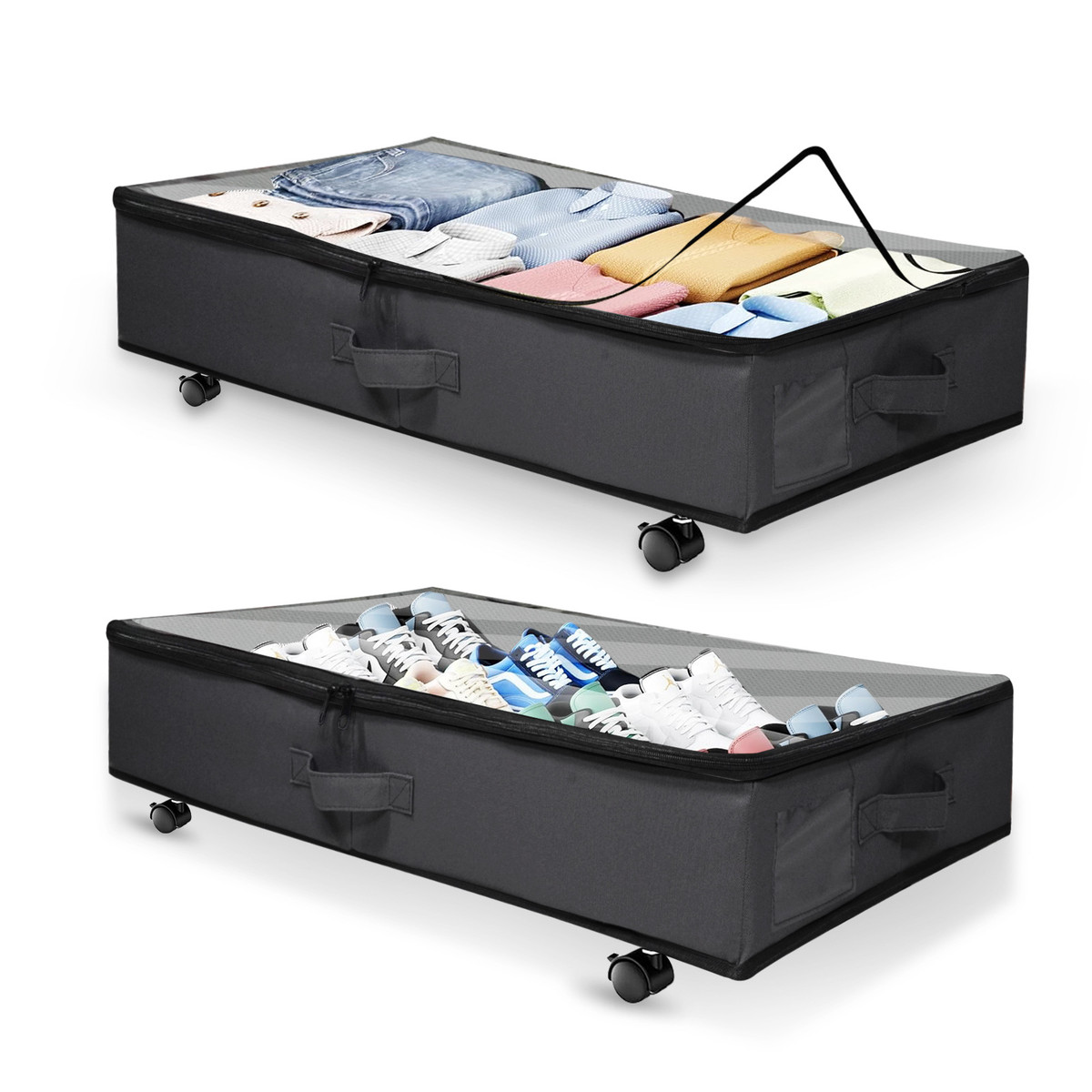 储物盒床底收纳盒中空板牛津布衣物鞋子新款滑轮省空间