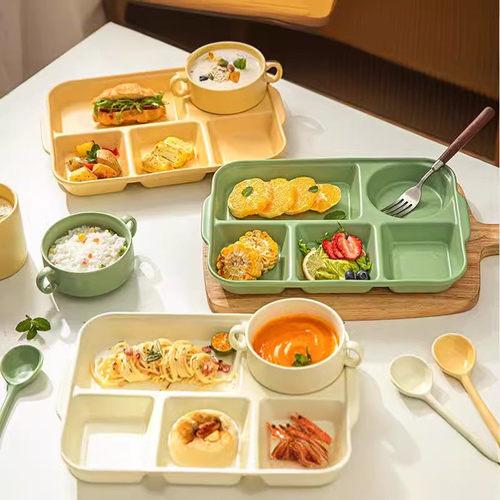 五格分餐盘套装杯211减脂月子餐具高颜值早餐盘儿童陶瓷分隔盘子