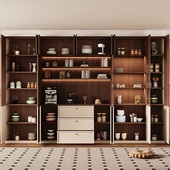 中古风餐边柜靠墙一体客厅装 饰柜胡桃木茶水柜复古双层储物柜高端