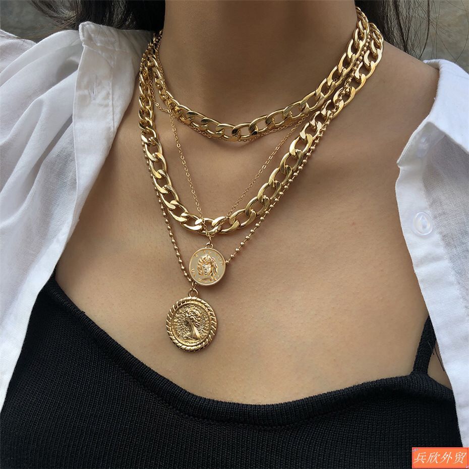 New Jewelry Multilayer round card pendant necklace female女