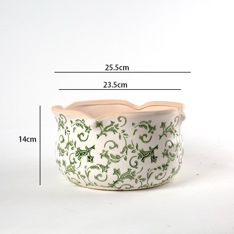 中北欧创意陶瓷盆裂釉多肉绿植花盆栽冰贴花复古田园家居园艺软装