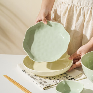 陶瓷盘子菜盘家用奶油风餐具大号鱼盘方盘轻奢碟子餐盘高级感深盘