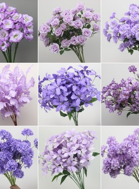 10枝装紫色系花材仿真花地排花路引花艺装饰假花紫色系婚庆装饰花