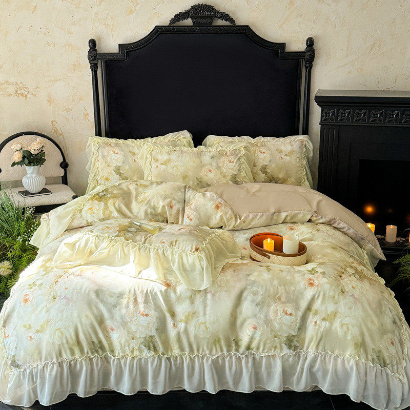 法式浪漫水洗棉床上四件套公主风裸睡少女蕾丝花边被套床单三件套,床上用品,床品套件/四件套/多件套,淘宝优惠券,粉丝福利购,淘宝优惠卷