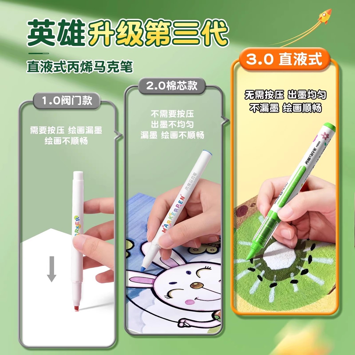 英雄丙烯马克笔软头美术专用直液式水彩笔绘画画笔不透色儿童小学