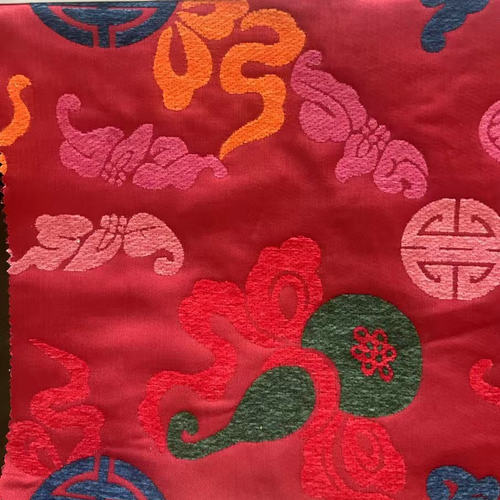 国风面料钱扇雪尼尔摇提花面料新中式老钱风加厚双层服装布料