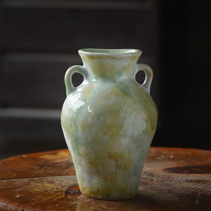 双耳花瓶摆件水培陶瓷罐ins桌面诧宅侘寂风复古酒店民宿软装饰品