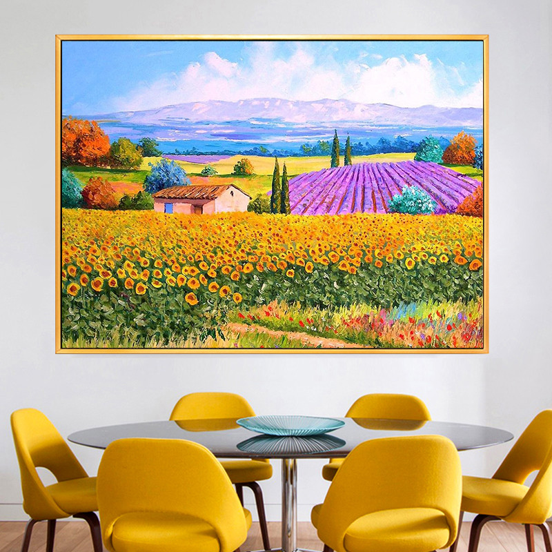 田园油画花卉风景钻石画2025新款客厅卧室餐厅轻奢贴钻十字绣满钻