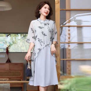 新中式 新品 国风妈妈连衣裙宽松显瘦中老年女装 夏季 洋气质裙子 新款