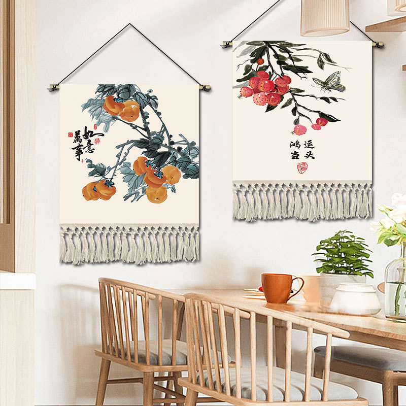 新中式吉祥挂画布艺民宿餐厅装饰画酒店火锅店挂布背景墙挂毯定制图片