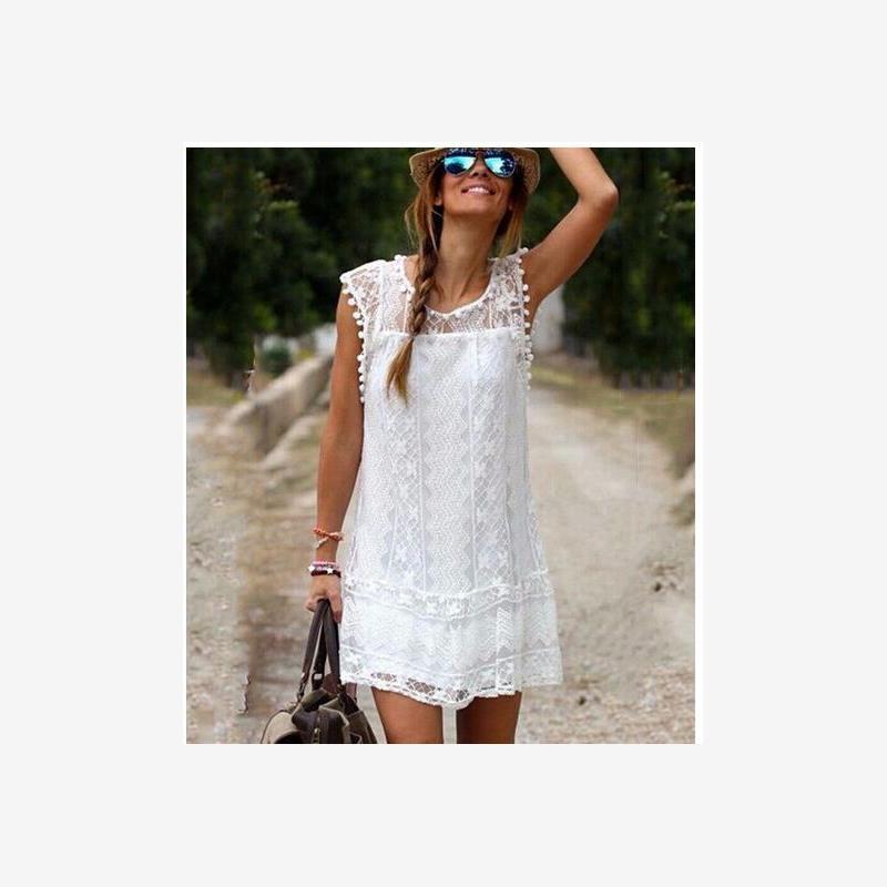 1pcs/lot Women Casual Beach Short Dress  Black White knee- l