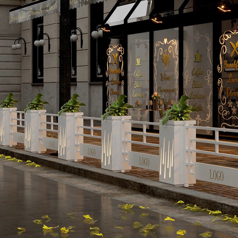 户外不锈钢花箱组合太阳能发光街道灯箱售楼部庭院种植花槽围栏隔