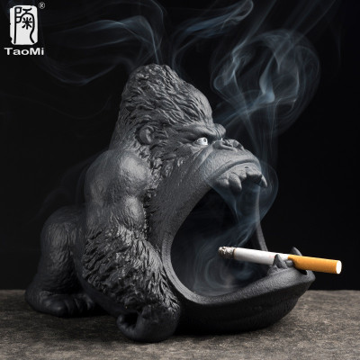 陶迷创意凶悍大金刚烟灰缸大容量家用陶瓷防飞灰车载大号烟缸摆件