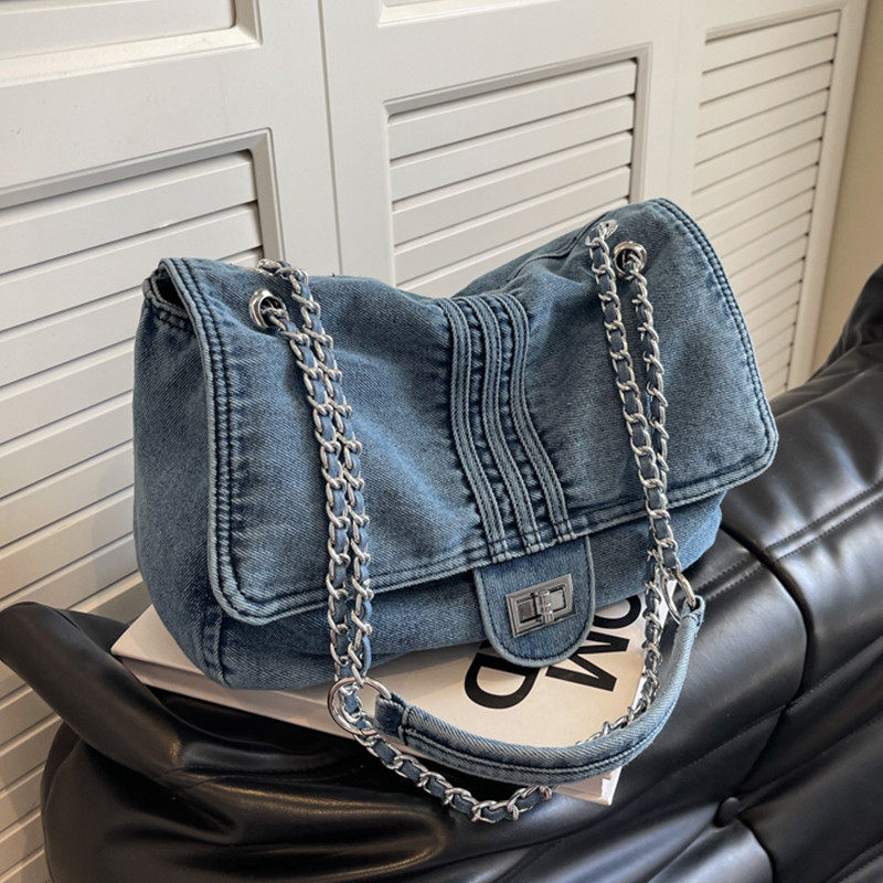 牛仔布包包女2025新款时尚大容量链条单肩包高级感上课通勤,箱包皮具/热销女包/男包,托特包,淘宝优惠券,粉丝福利购,淘宝优惠卷