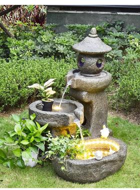 落地流水摆件鱼池循环水池过滤器仿真假山石头石磨庭院田园水景