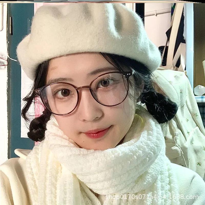 直销大圆脸适合的眼镜冷茶镜框女平光镜网红款素颜神器框架防蓝光