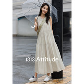 宽松气质 女无袖 现货 1313浪漫蓝波点裙夏季