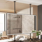 吊杆方形厂家直销浴室镜子悬挂镜子天花板悬空吊镜双面镜子带灯镜