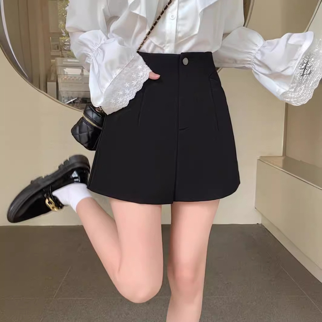 黑色西装短裤女春秋冬阔腿裤外穿打底高腰a字修身显瘦休闲靴