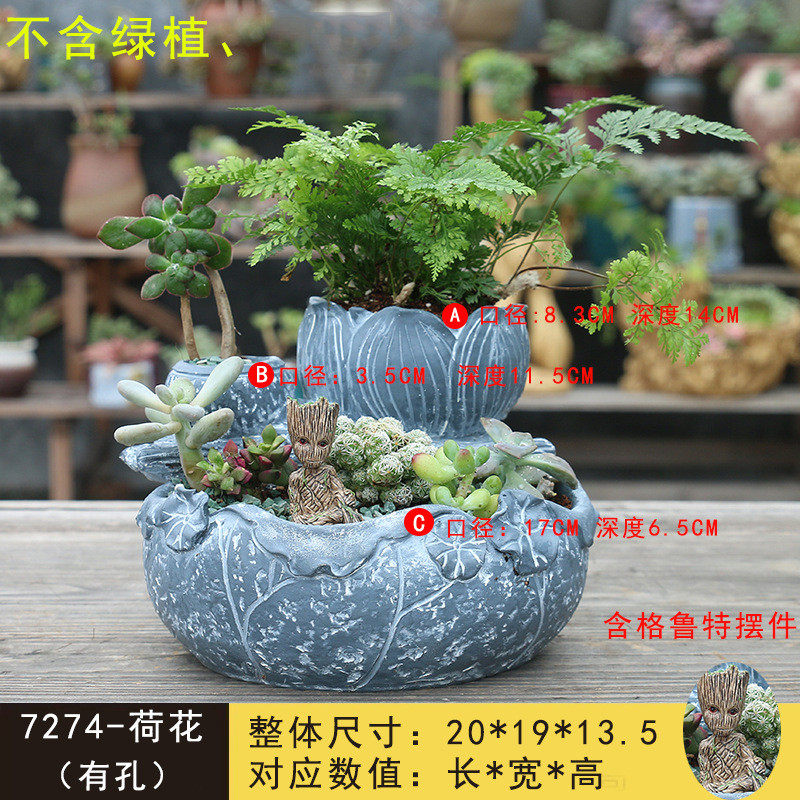 莲花多非肉肉花盆陶瓷个性创意多口微景观简约仿石头花盆,鲜花速递/花卉仿真/绿植园艺,花盆,淘宝优惠券,粉丝福利购,淘宝优惠卷