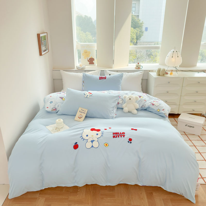 ins风套件印花水洗棉床上用品四件套可爱少女学生宿舍寝室卡通