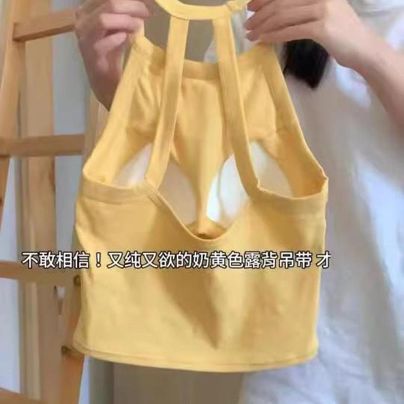 高货速发美式酷辣挂脖吊带背心女内搭打底外穿带胸垫修身显瘦性感