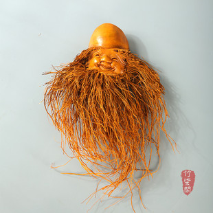 復古手工竹根雕刻工藝品壽星壁掛裝 飾人物臉譜掛飾編擺件送禮文玩