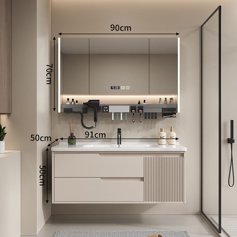 奶油风浴室柜组合现代简约脸陶瓷一体盆洗漱台洗手卫生间智能套装,家装主材,浴室柜组合,淘宝优惠券,粉丝福利购,淘宝优惠卷