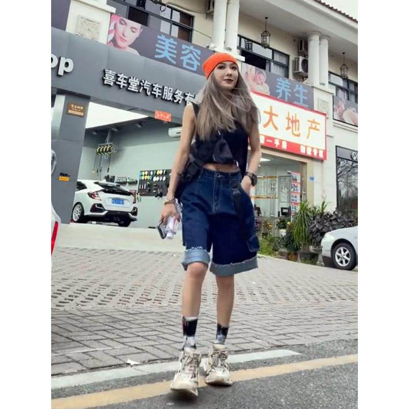 牛仔女宽松五分裤夏季直筒港味阔腿薄款潮ins日系5分中裤,女装/女士精品,卫裤,淘宝优惠券,粉丝福利购,淘宝优惠卷