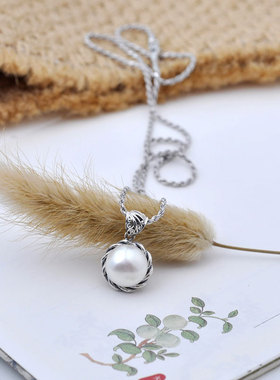 适用纯银珍珠项链S925银锁骨链圆形白色吊坠时尚简约小巧百搭银饰