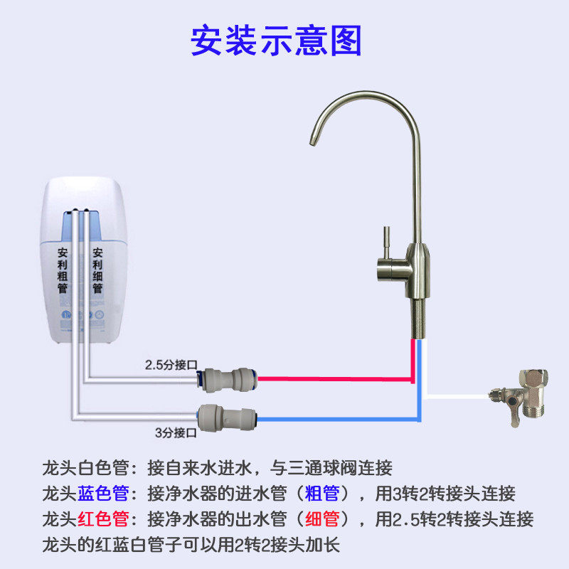 艾佳净304不锈钢双启闭三管无压龙头配件 安利净水器台下改装龙头