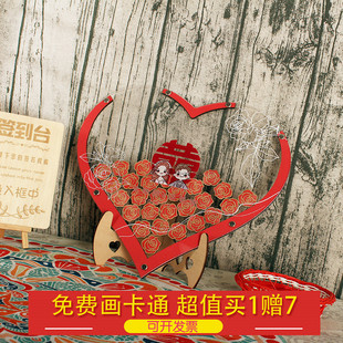 送卡通头像中国风爱心婚礼签到框婚庆结婚备婚好物签名册木片