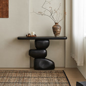 实木玄关桌侘寂装 饰入户走廊过道风民宿设计复古禅意艺术磐石玄关