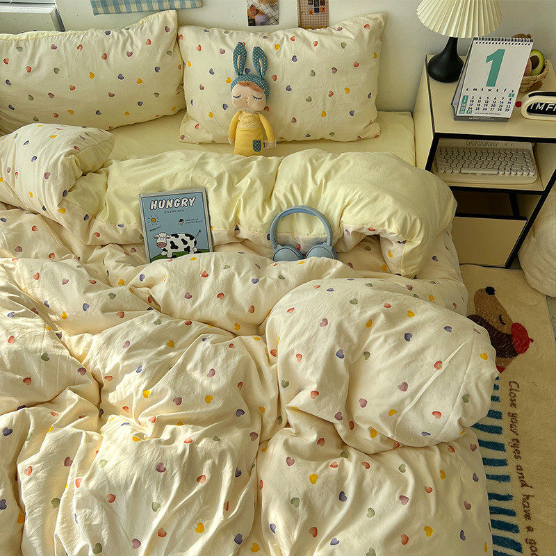 母婴级ins小清新水洗棉四件套床单被套床笠学生三件套床上用品